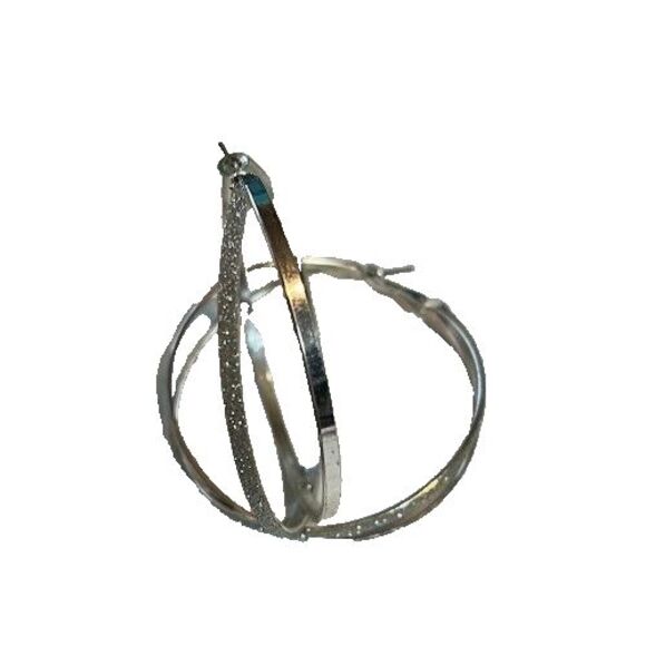 Pair of Double Hoop Silver Tone & Glittery Tone 3" Dressy Evening Earrings - Picture 2 of 3